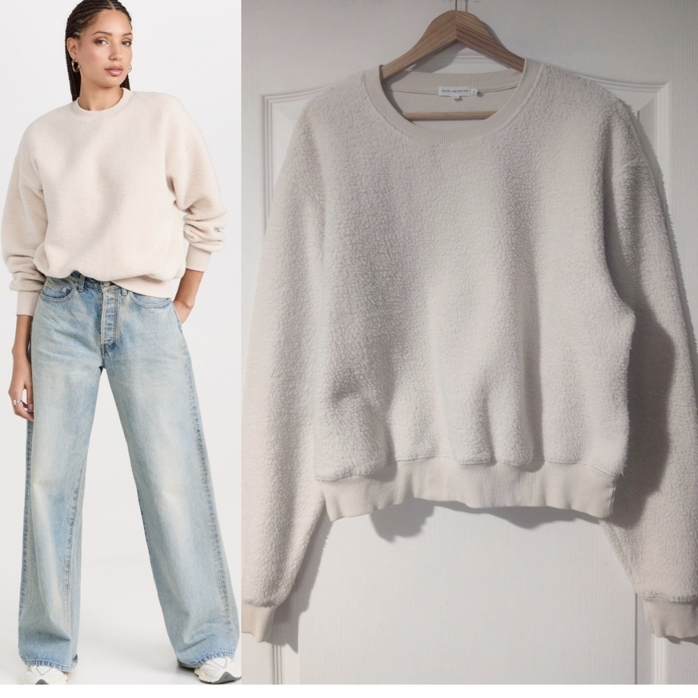 Good American | Sherpa Boyfriend Sweatshirt In Bone